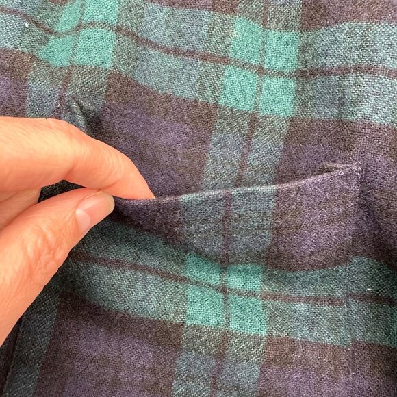 Vintage Pendleton Wool Shirt Plaid Medium Green Blue Button Up 1960s Flannel - Picture 5 of 8